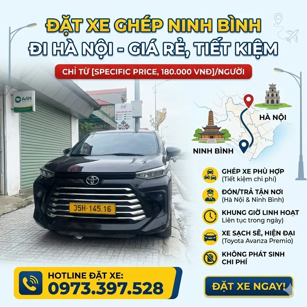 Đặt xe ghép Ninh Bình đi Hà Nội - Giá rẻ, tiết kiệm