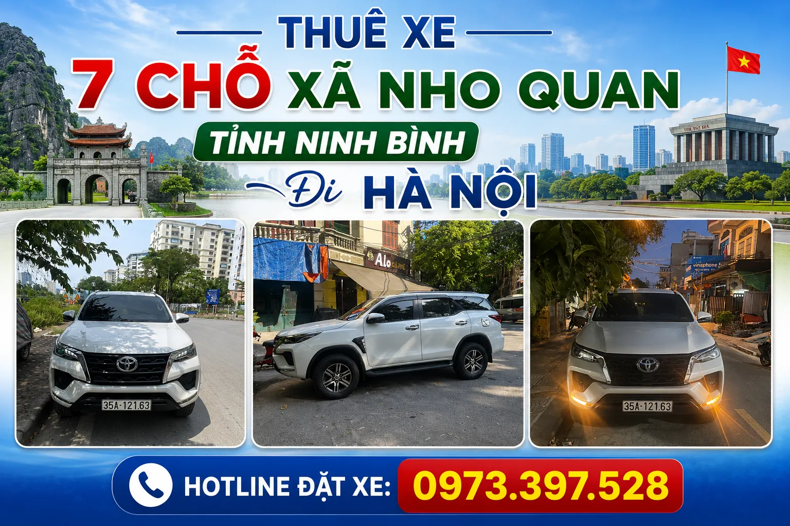 Thuê xe 7 chỗ xã Nho Quan tỉnh Ninh Bình đi Hà Nội