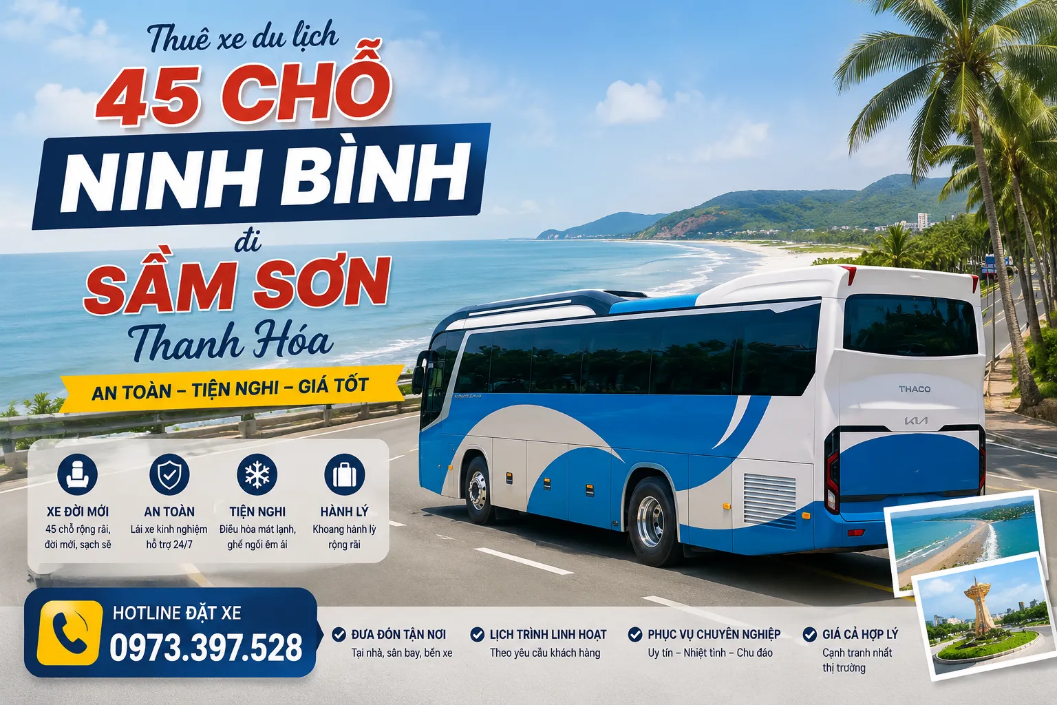 Thuê xe du lịch 45 chỗ Ninh Bình đi Sầm Sơn Thanh Hóa