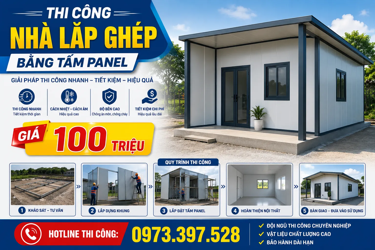 Thi công nhà lắp ghép bằng tấm panel
